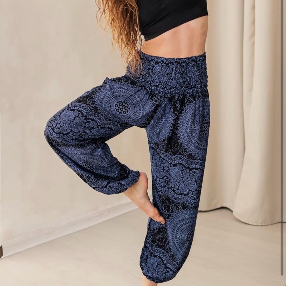 Women's Blue Patterned Harem Pants